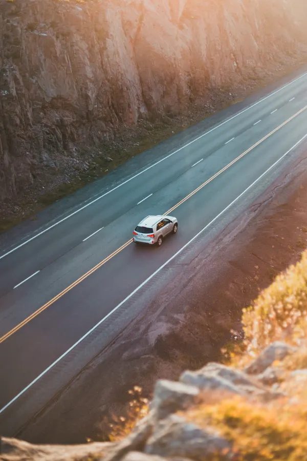 Car traveling on an open road