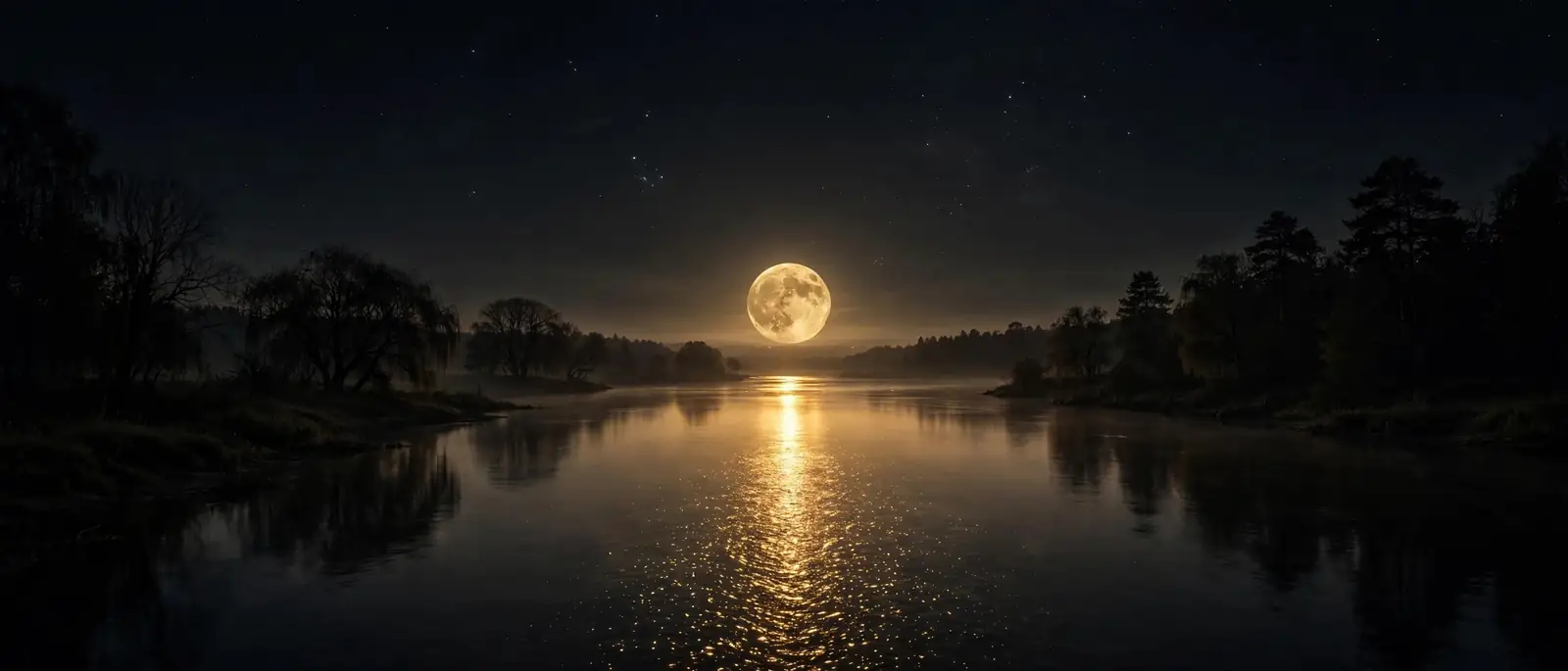 Full moon over a river at night, DESIDERIUM brand identity